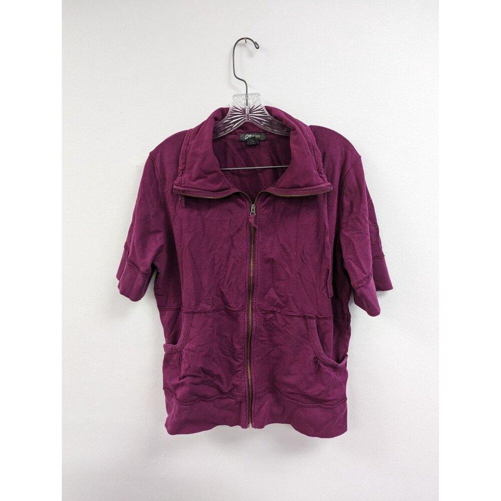 Eddie Bauer Sport XL Pink Short Sleeve Full Zip Cotton Bamboo Floral Jacket Top